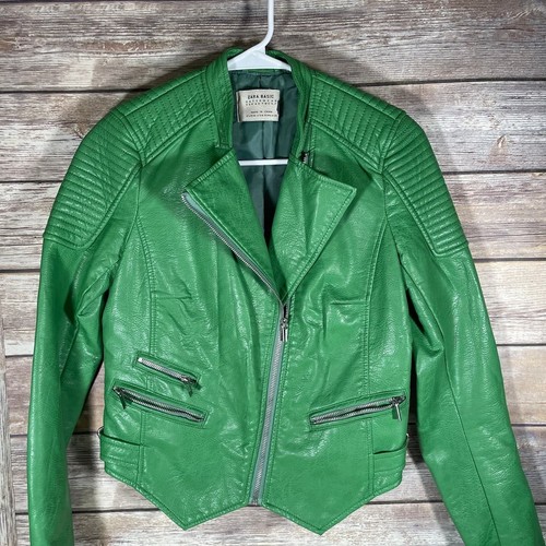 Zara green leather - leather, jacket