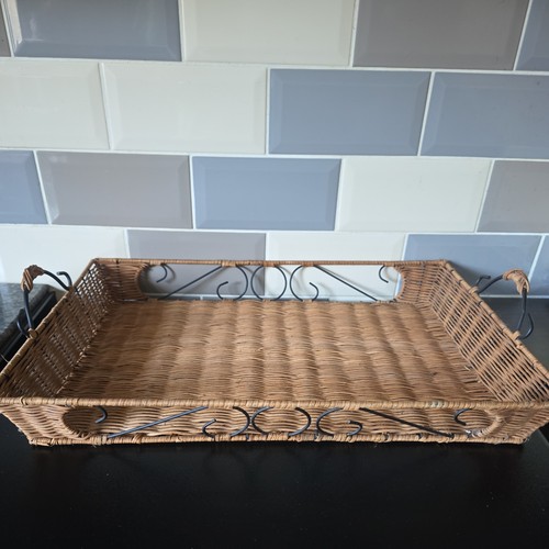 Vintage rattan wicker serving - vintage,