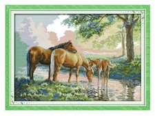 Horses By Stream Counted Cross