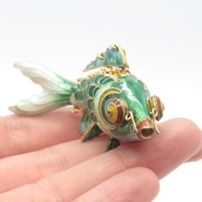 925 Sterling Silver Gold Plated Antique Enamel Chinese Koi Fish Chatelaine Fob