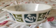 Vintage JAJ Pyrex Checkers Pattern on White Casserole Dish (No Lid)