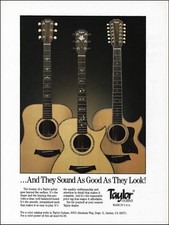 1991 Taylor 6-string + 12-string acoustic guitar advertisement 8 x 11 ad print