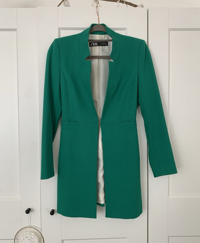 Zara green collarless longline - collarless,