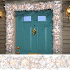 9Ft/18ft Large Christmas Garland Fireplace Door Artificial Snow Wreath Decor