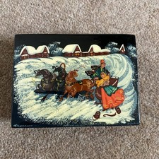 Russian Snow Scene Lacquered Jewellery Trinket Box 4.5” x 3.5” Bought in 2000