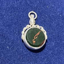 ANTIQUE VICTORIAN SILVER BLOODSTONE CARNELIAN SWIVEL FOB PENDANT STUNNING.