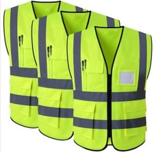 Hi Vis Viz Visibility Vest Reflective High safety With Pockets ID waistcoat UK