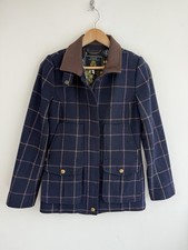 Joules Tweed Field Coat Jacket Blue Wool Check Country Coat Hacking UK 8
