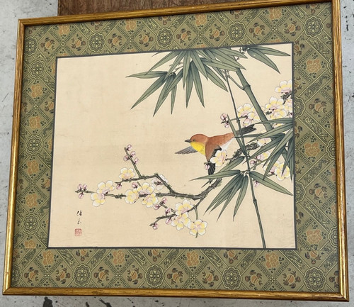 Vintage chinese silk framed - silk,