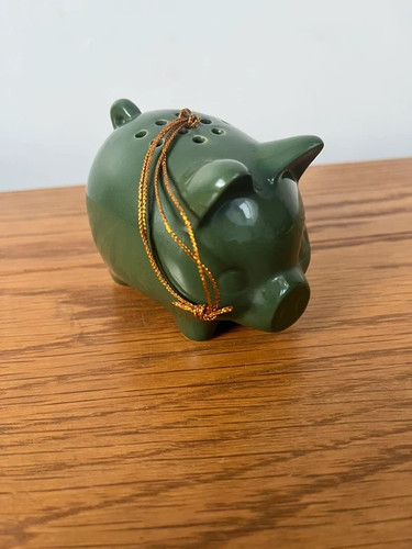 Vintage ceramic green pig - vintage,