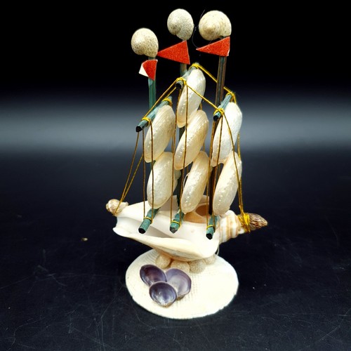 Vintage shell art sailing ship - shell,