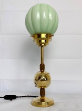 1930s Art Deco Saturn Lamp, Brass & Copper, Green Catalin Bakelite & Glass Shade