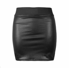 PVC Womens mini Skirt Ladies Stretch Elasticated Wet Look Short Mini Skirt 8-22