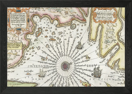 North pole old map - pole, framed