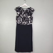 LK Bennett Silk Top Dress UK 12 Black White Fit Flare Sophisticated Elegant 1919