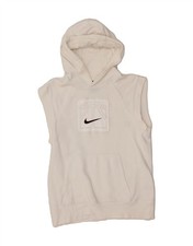 NIKE Girls Sleeveless Hoodie Jumper 10-11 Years Medium Off White Cotton CH20
