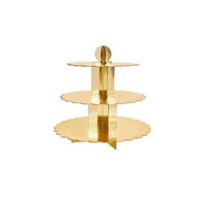 Gold Cupcake Stand 3 Tier holds 32 Cupcakes Disposable Metallic Card