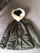 Women’s/girls Khaki Green Warm Quilted Hooded Coat Size 6. Dorothy Perkins. Vgc.
