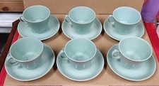 6 Vintage Green Cups & Saucers