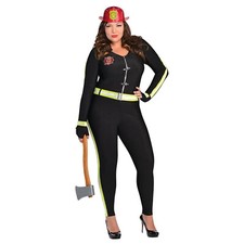 Ladies Fire Firefighter Fancy Dress Costume Adults Plus Size Outfit