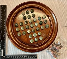 Large Antique Wooden SOLITAIRE Game with GENUINE 1880’s Pontilled Codd Marbles!!