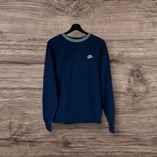 Nike Sweatshirt Jumper Club Fleece Swoosh Crew Neck Navy Medium 2019