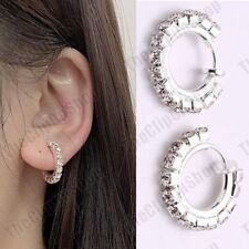 CLIP ON 15mm small hoops CRYSTAL silver fashion HOOP EARRINGS non-pierced ears
