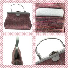 Russell & Bromley Pink Fabric & White Leather Handbag Top Handle Vintage Style
