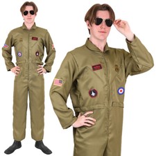 ADULTS FIGHTER PILOT COSTUME UNIFORM 1980'S TOP FLIGHT FILM UNISEX FANCY DRESS 