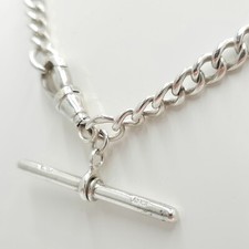 Antique Sterling Silver 925 Ascending Albert T-Bar Key Fob Unisex Chain 14"