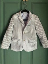 M&S Boys Age 4-5 Years Blue Stripe Summer Blazer Jacket Smart Casual Occasion