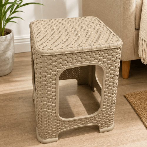 Beige rattan effect plastic - beige,