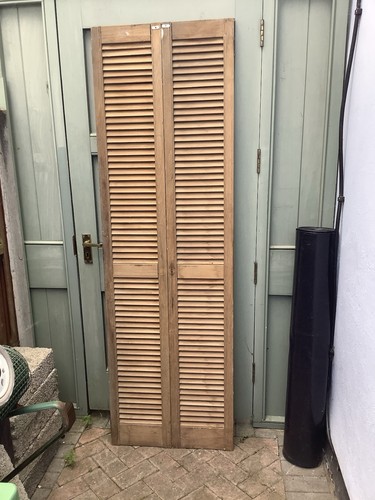 Pair wooden louvre slatted - pair,
