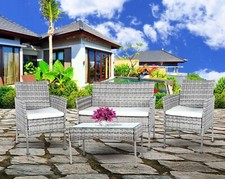 OUTDOOR  RATTAN GARDEN 4 PIECE SET SOFA TABLE CHAIRS PATIO  WICKER FURNITURE UK