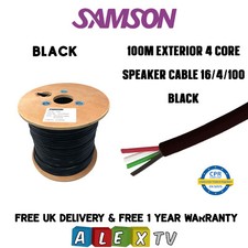 100m Samson 16/4 Exterior Outdoor 4 Core Speaker Cable Drum in Black