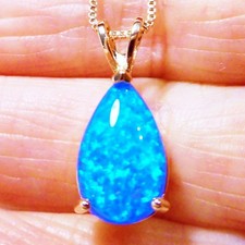 GORGEOUS BLUE FIRE OPAL ROSE GOLD TEAR  DROP PENDANT