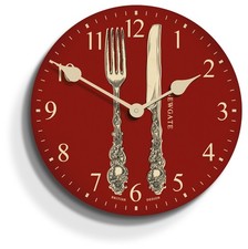 MUSCUTR40 - The Museum Cutlery Wall Clock - Red with contrast Cream Hands