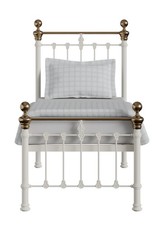 Traditional Iron Bed  3’0” Single ivory & brass  - Includes Mattress