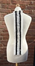 Vintage 60s 70s White Lace/Net Black Satin Button On Shirt Front Ruff Ruffle