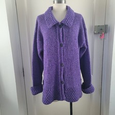 The Sweater Shop Vintage Purple Wool Cardigan Size Large Hand Loomed In Ireland 