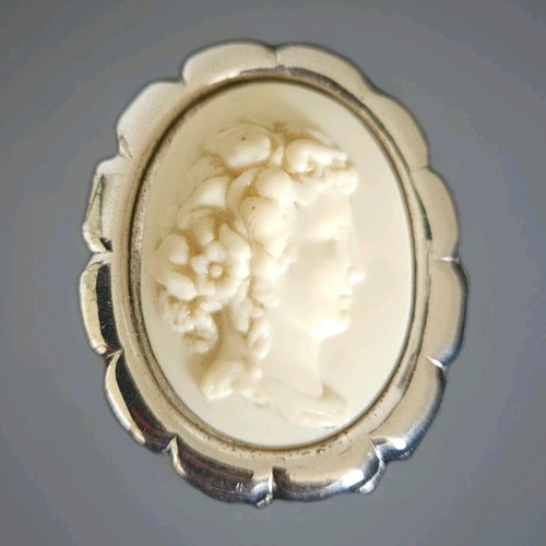 Silver brooch cameo - brooch,