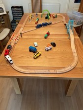 Large Wooden Train Set With Two Battery Operated Trains