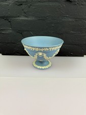 Wedgwood Blue and White Jasper Ware Footed Pedestal Bowl 18 cm Wide x 12 cm High