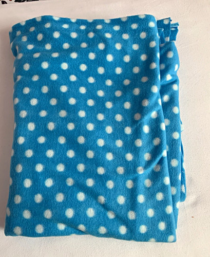 Blue white polka dot fleece - white,