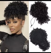 Afro Puff Kinky Curly Hair Updo Ponytail Extension Bangs Drawstring Black Women