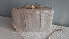 ACCESSORIZE GOLD SPARKLE HARD BODIED CLUTCH BAG with CHAIN & JEWEL FASTENER  NEW