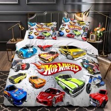 3D Hot Wheels Bedding Set Quilt Duvet Cover Pillowcase Single Double Gifts UK