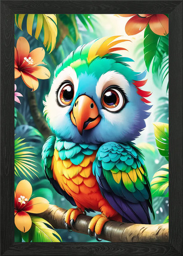 Cute colorful parrot - colorful, framed