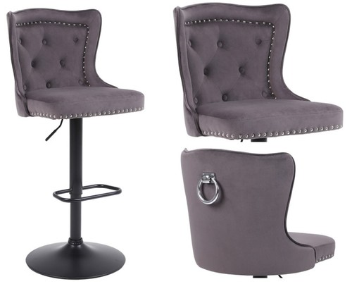 Luxury grey velvet bar stool - grey,