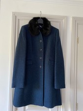 Jigsaw Princess Teal Wool Coat With Fur Collar  UK 10/12 Brand New With Tag